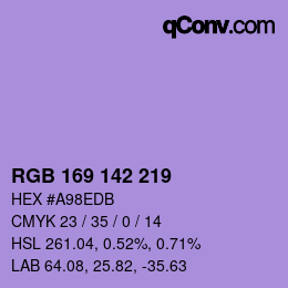 Color code: RGB 169 142 219 | qconv.com
