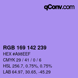 Color code: RGB 169 142 239 | qconv.com