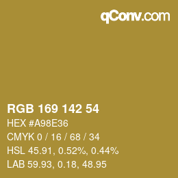 Color code: RGB 169 142 54 | qconv.com