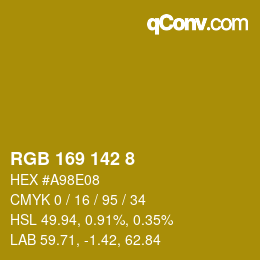 カラーコード: RGB 169 142 8 | qconv.com