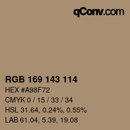 Color code: RGB 169 143 114 | qconv.com