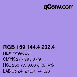 カラーコード: RGB 169 144.4 232.4 | qconv.com