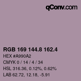 カラーコード: RGB 169 144.8 162.4 | qconv.com