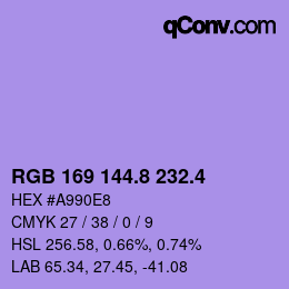 カラーコード: RGB 169 144.8 232.4 | qconv.com