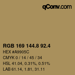 カラーコード: RGB 169 144.8 92.4 | qconv.com