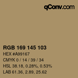 Color code: RGB 169 145 103 | qconv.com