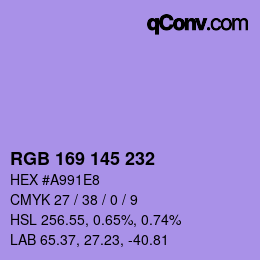 Color code: RGB 169 145 232 | qconv.com