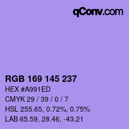 Color code: RGB 169 145 237 | qconv.com