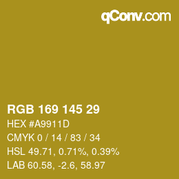 Color code: RGB 169 145 29 | qconv.com