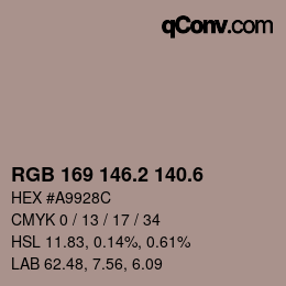 カラーコード: RGB 169 146.2 140.6 | qconv.com