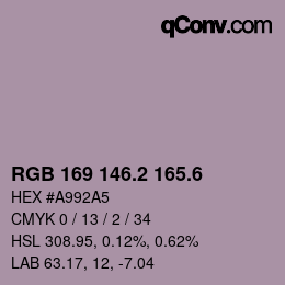 カラーコード: RGB 169 146.2 165.6 | qconv.com