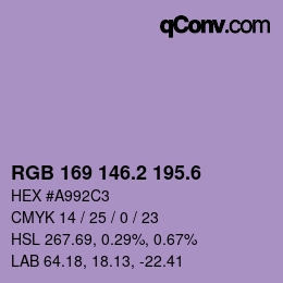 カラーコード: RGB 169 146.2 195.6 | qconv.com