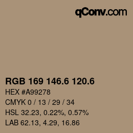 カラーコード: RGB 169 146.6 120.6 | qconv.com