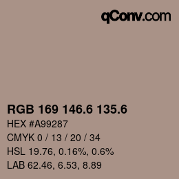 カラーコード: RGB 169 146.6 135.6 | qconv.com