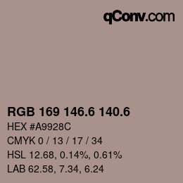 カラーコード: RGB 169 146.6 140.6 | qconv.com