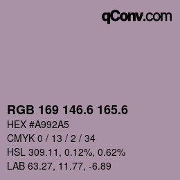 カラーコード: RGB 169 146.6 165.6 | qconv.com