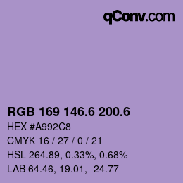 カラーコード: RGB 169 146.6 200.6 | qconv.com