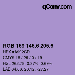 カラーコード: RGB 169 146.6 205.6 | qconv.com