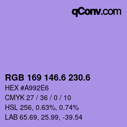 カラーコード: RGB 169 146.6 230.6 | qconv.com