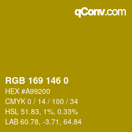 Color code: RGB 169 146 0 | qconv.com