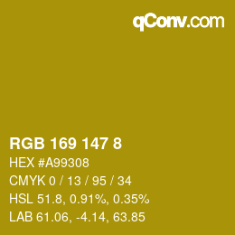 Color code: RGB 169 147 8 | qconv.com