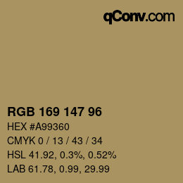 Farbcode: RGB 169 147 96 | qconv.com