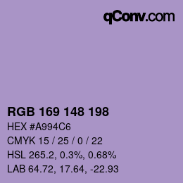 Color code: RGB 169 148 198 | qconv.com