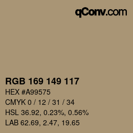 Código de color: RGB 169 149 117 | qconv.com