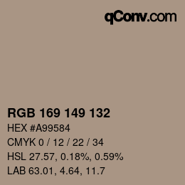 Color code: RGB 169 149 132 | qconv.com