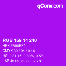 Color code: RGB 169 14 240 | qconv.com