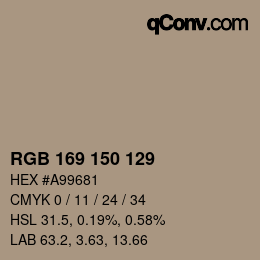 カラーコード: RGB 169 150 129 | qconv.com