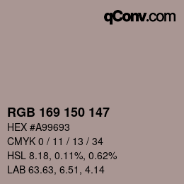 Farbcode: RGB 169 150 147 | qconv.com