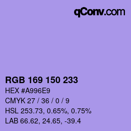 颜色代码: RGB 169 150 233 | qconv.com