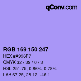 颜色代码: RGB 169 150 247 | qconv.com