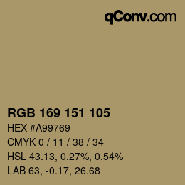 Color code: RGB 169 151 105 | qconv.com