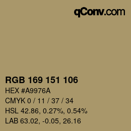 Color code: RGB 169 151 106 | qconv.com