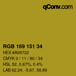 Color code: RGB 169 151 34 | qconv.com