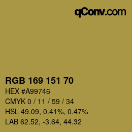 Color code: RGB 169 151 70 | qconv.com