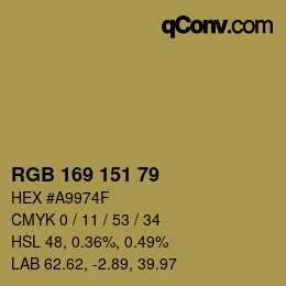 Color code: RGB 169 151 79 | qconv.com
