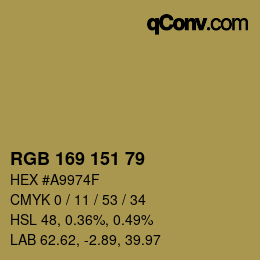 Color code: RGB 169 151 79 | qconv.com