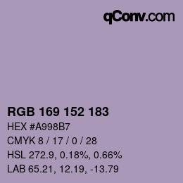 Color code: RGB 169 152 183 | qconv.com