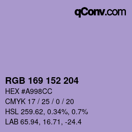 カラーコード: RGB 169 152 204 | qconv.com