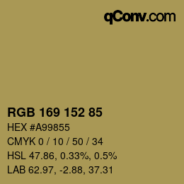 Color code: RGB 169 152 85 | qconv.com