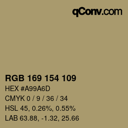 Color code: RGB 169 154 109 | qconv.com