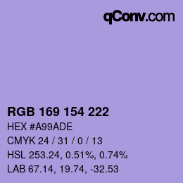 カラーコード: RGB 169 154 222 | qconv.com