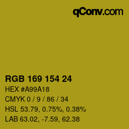 Color code: RGB 169 154 24 | qconv.com