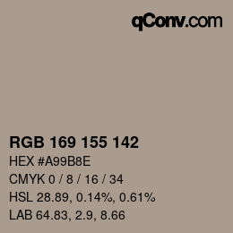 カラーコード: RGB 169 155 142 | qconv.com