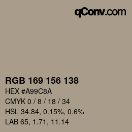 颜色代码: RGB 169 156 138 | qconv.com