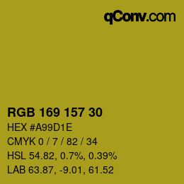 Color code: RGB 169 157 30 | qconv.com