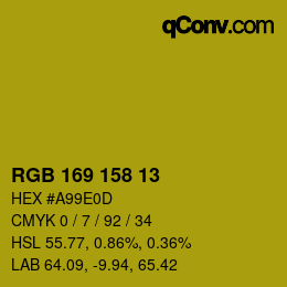 カラーコード: RGB 169 158 13 | qconv.com